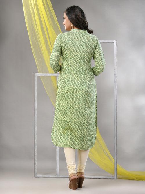 Green Rayon Leheriya Printed Straight Kurta