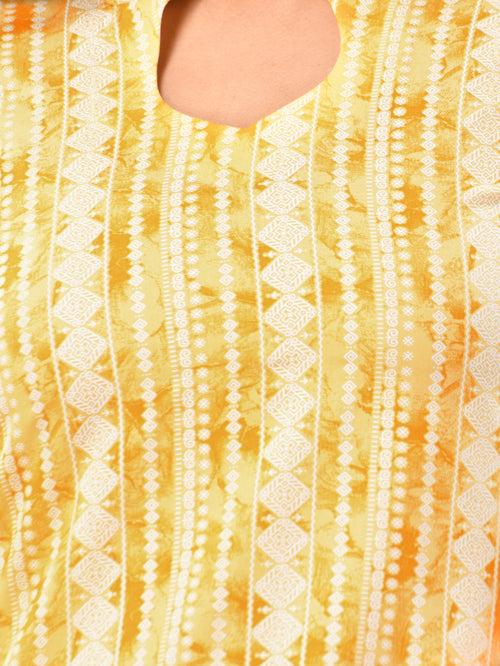 Yellow Rayon Printed Straight Kurta