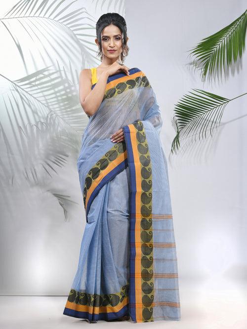 Blue Pure Cotton Taant Saree With Woven Designs