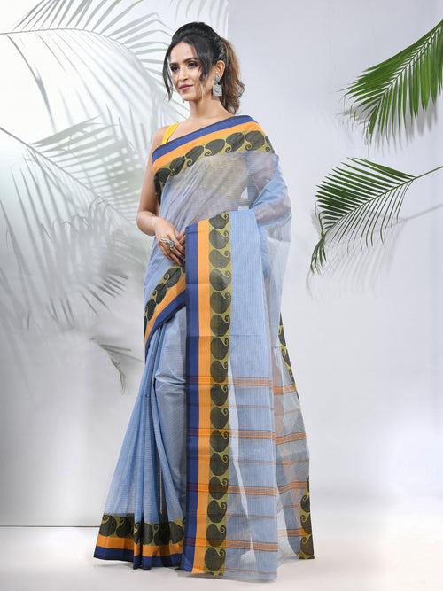 Blue Pure Cotton Taant Saree With Woven Designs