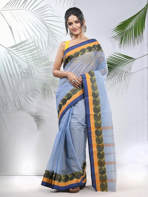 Blue Pure Cotton Taant Saree With Woven Designs