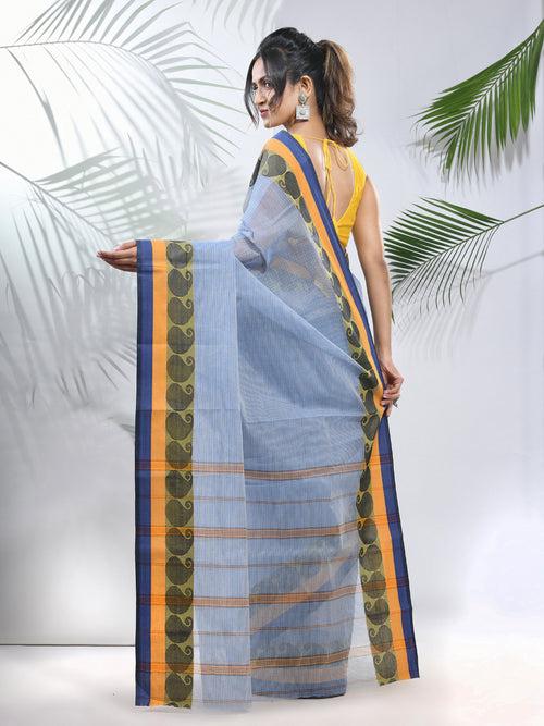 Blue Pure Cotton Taant Saree With Woven Designs