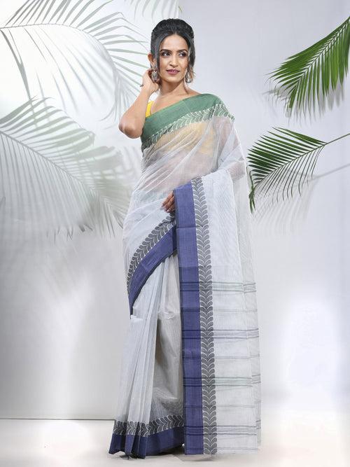 Off White Pure Cotton Taant Saree With Woven Designs
