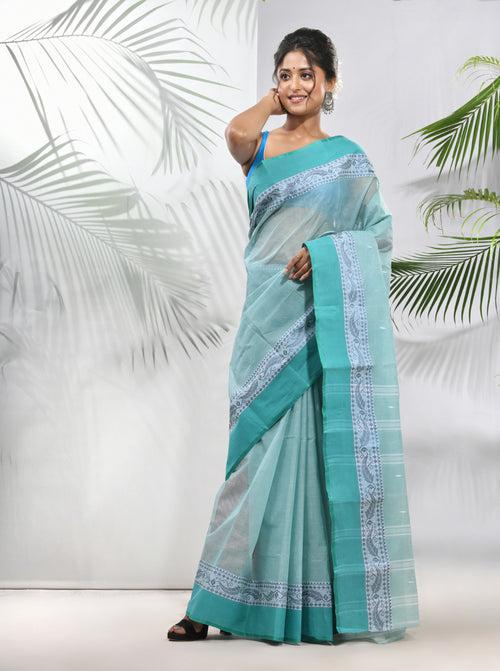 Mint Green Pure Cotton Taant Saree With Woven Designs