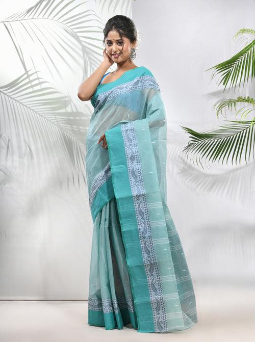 Mint Green Pure Cotton Taant Saree With Woven Designs