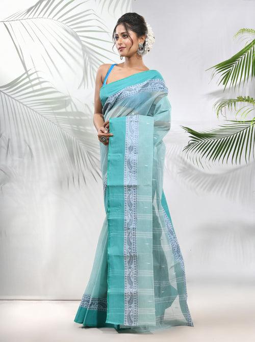 Mint Green Pure Cotton Taant Saree With Woven Designs