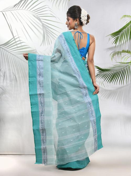 Mint Green Pure Cotton Taant Saree With Woven Designs