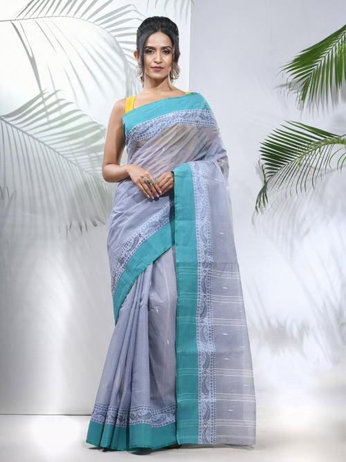 Light Grey Pure Cotton Taant Saree With Woven Designs