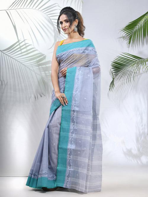 Light Grey Pure Cotton Taant Saree With Woven Designs