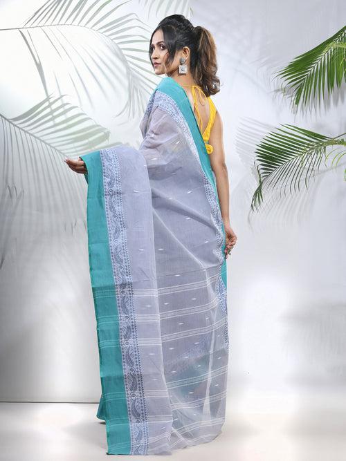 Light Grey Pure Cotton Taant Saree With Woven Designs