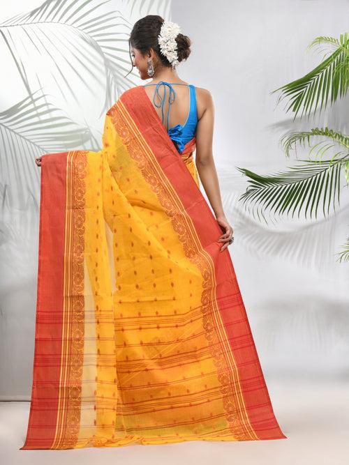 Yellow Pure Cotton Taant Saree With Woven Designs