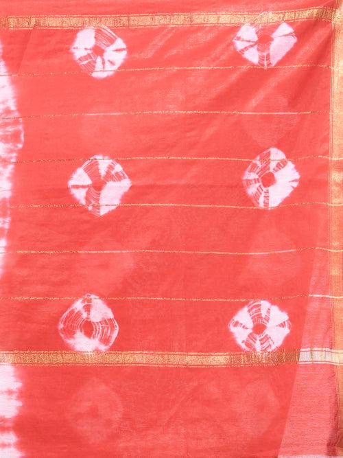 Red And White Shibori Printed Silk Saree