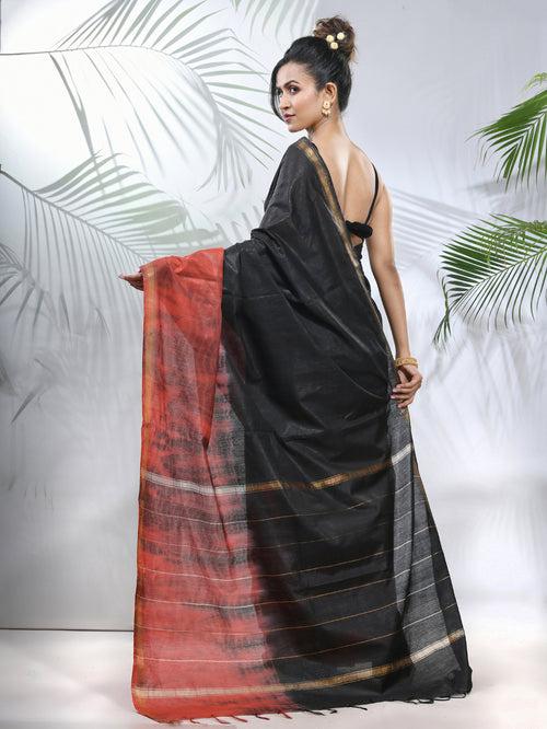 Black And Rust Shibori Printed Silk Saree