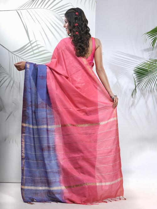 Salmon Pink And Aegean Blue Shibori Printed Silk Saree