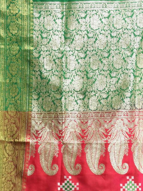 Rani Pink Embroidered Motifs Silk Saree With Zari Borders