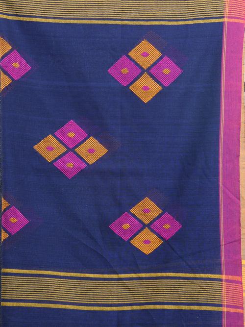 Blue Cotton Saree With Stripes Pattern
