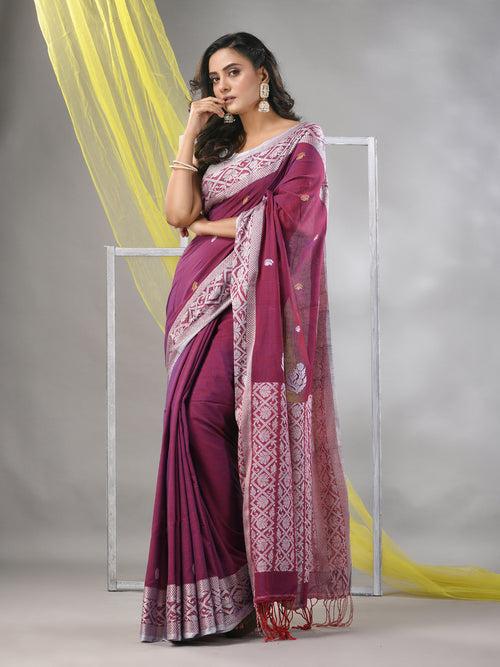 Magenta Cotton Soft Saree With Nakshi Pattern