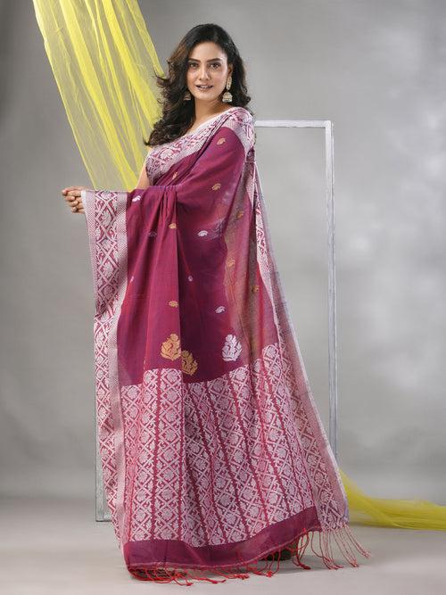 Magenta Cotton Soft Saree With Nakshi Pattern