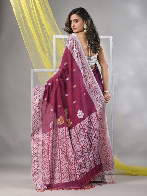 Magenta Cotton Soft Saree With Nakshi Pattern