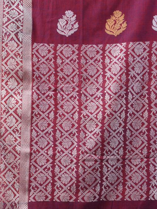 Magenta Cotton Soft Saree With Nakshi Pattern