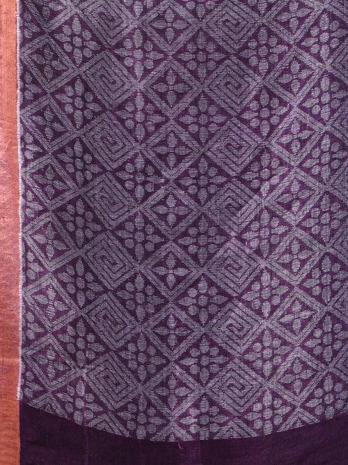 Purple Linen Soft Saree With Bird Motifs