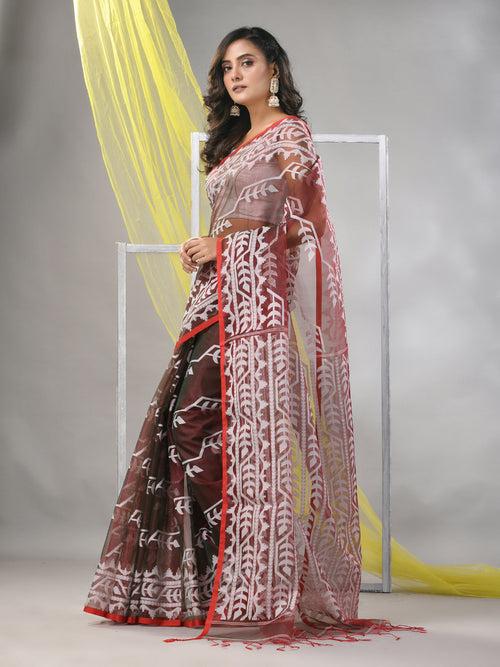 Maroon Muslin Saree With Jamdani Designs