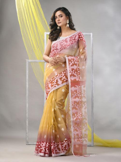 Beige Muslin Saree With Jamdani Designs