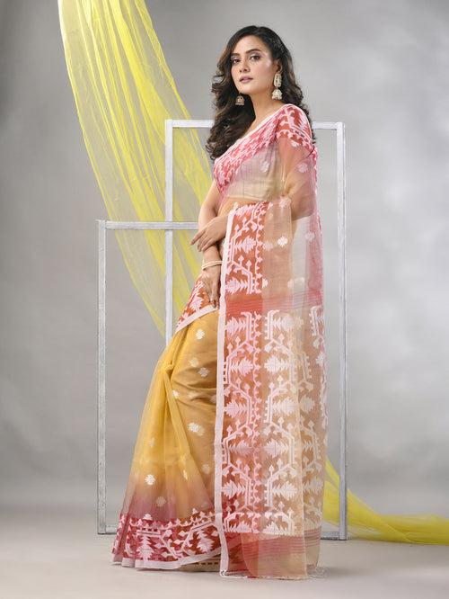 Beige Muslin Saree With Jamdani Designs