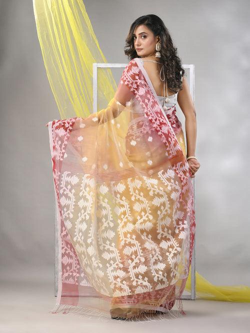 Beige Muslin Saree With Jamdani Designs