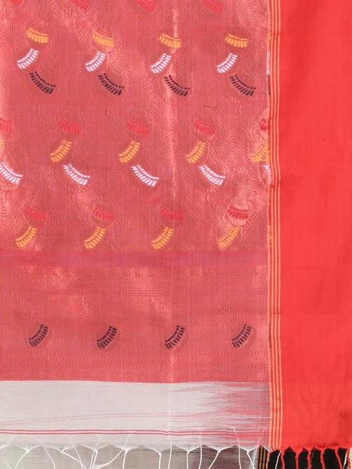 Ecru Cotton Ikat Saree With Ganga Jamuna Border