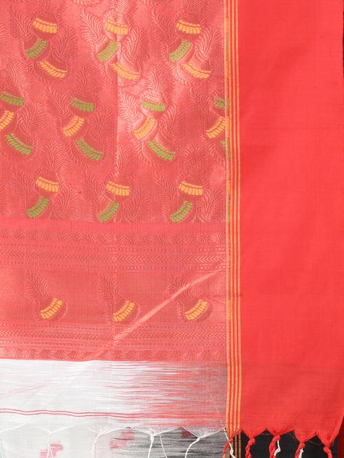 White Cotton Ikat Saree With Ganga Jamuna Border