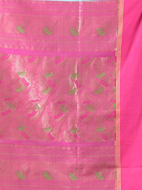 Sea Green Cotton Ikat Saree With Ganga Jamuna Border