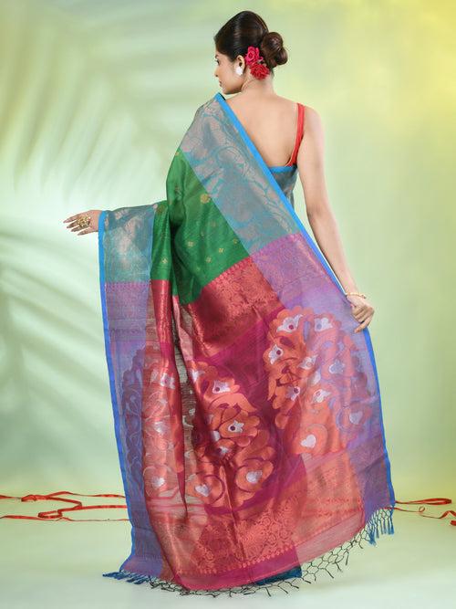 Green Cotton Saree With Nakshi Zari Borders