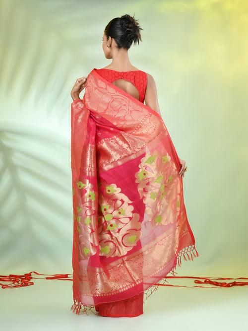 Hot Pink Cotton Saree With Nakshi Zari Borders