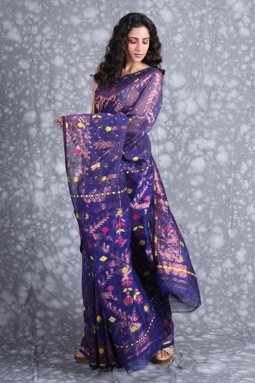 Allover Weaving Royal Blue Jamdani Saree