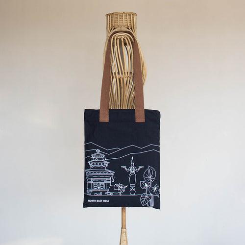 North-East India's Iconic Symbols Black Canvas Tote Bag