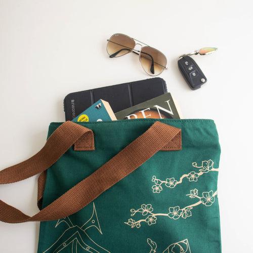 North-East India's Iconic Symbols Forest Green Canvas Tote Bag