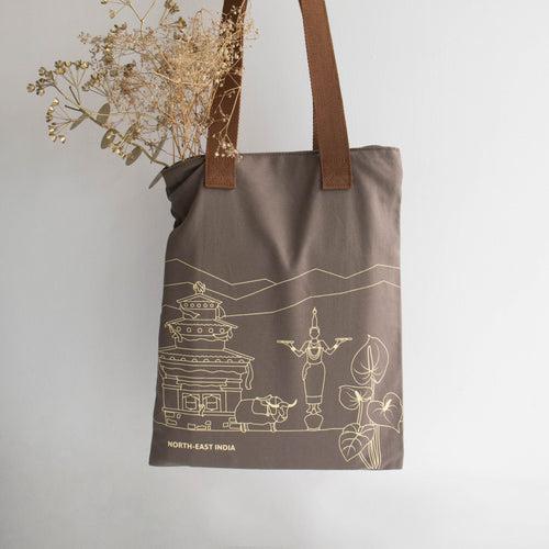 North-East India's Iconic Symbols Grey Canvas Tote Bag