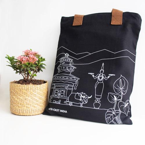 North-East India's Iconic Symbols Black Canvas Tote Bag