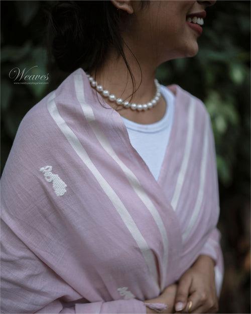 Pale Pink with Bihu Dance Motif Cotton Sari