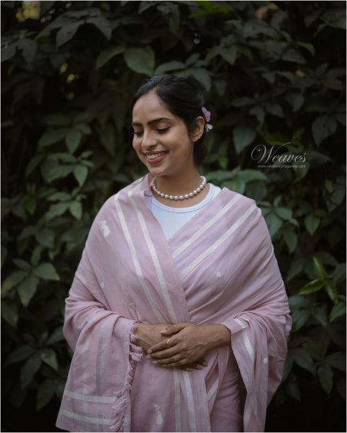 Pale Pink with Bihu Dance Motif Cotton Sari