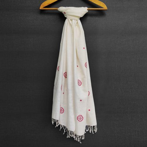 Pearl White Xopun Pattern Cotton Stole