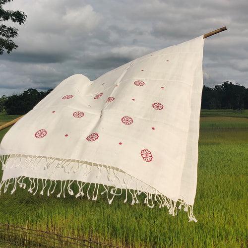 Pearl White Xopun Pattern Cotton Stole