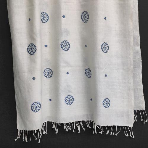 Raw White Xopun Pattern Cotton Stole