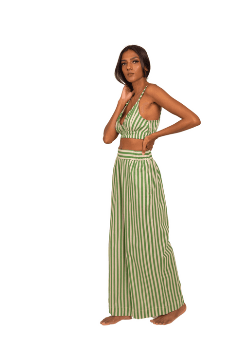 Chhaya Wide Leg Pant - Green Stripes