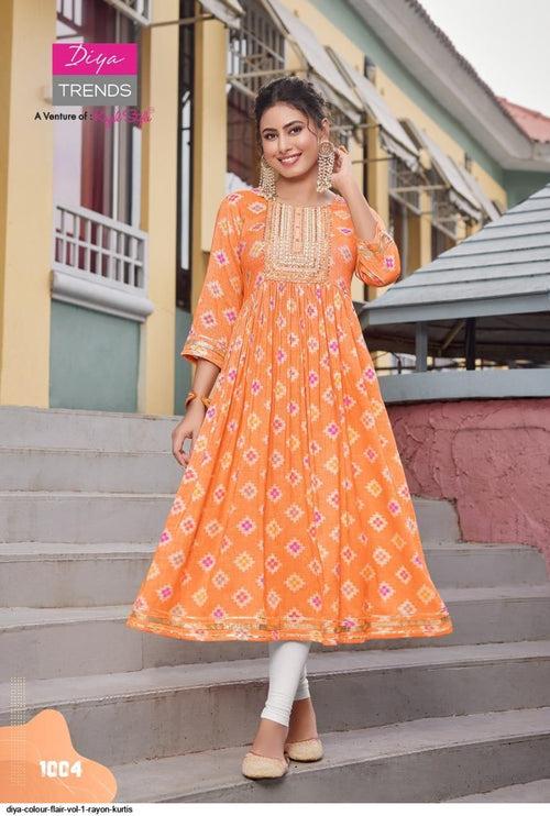 Diya Rayon Flair Kurti with Work