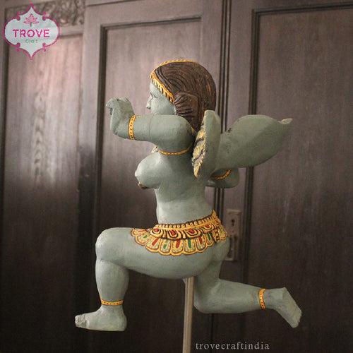 Hand-painted & carved wooden angels on wooden base