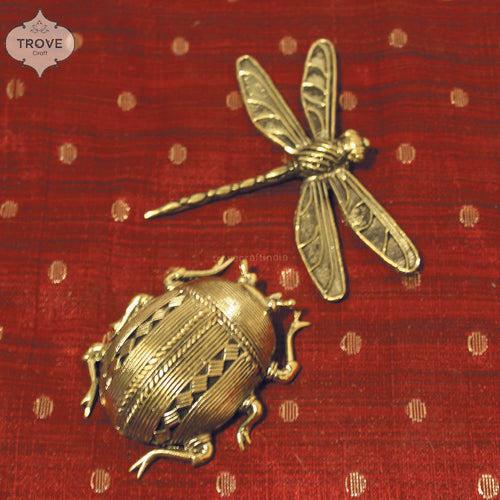 Dhokra metal craft brass Beetle & Dragonfly - Set of 2