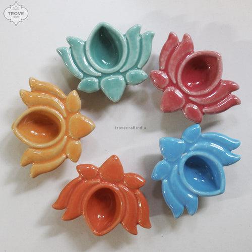 Handmade Ceramic Candy Colored Diyas - Set of 5