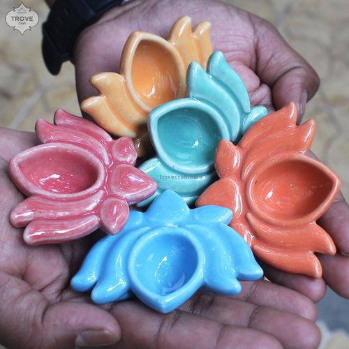 Handmade Ceramic Candy Colored Diyas - Set of 5